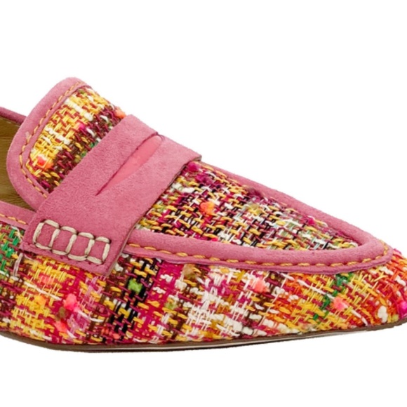 NEW DONALD PLINER boucle and suede pink tweed pointed toe penny loafers 6.5 - Picture 2 of 10